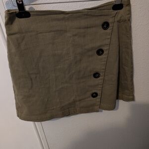 Harper Olive Asymmetrical Button Mini Skirt